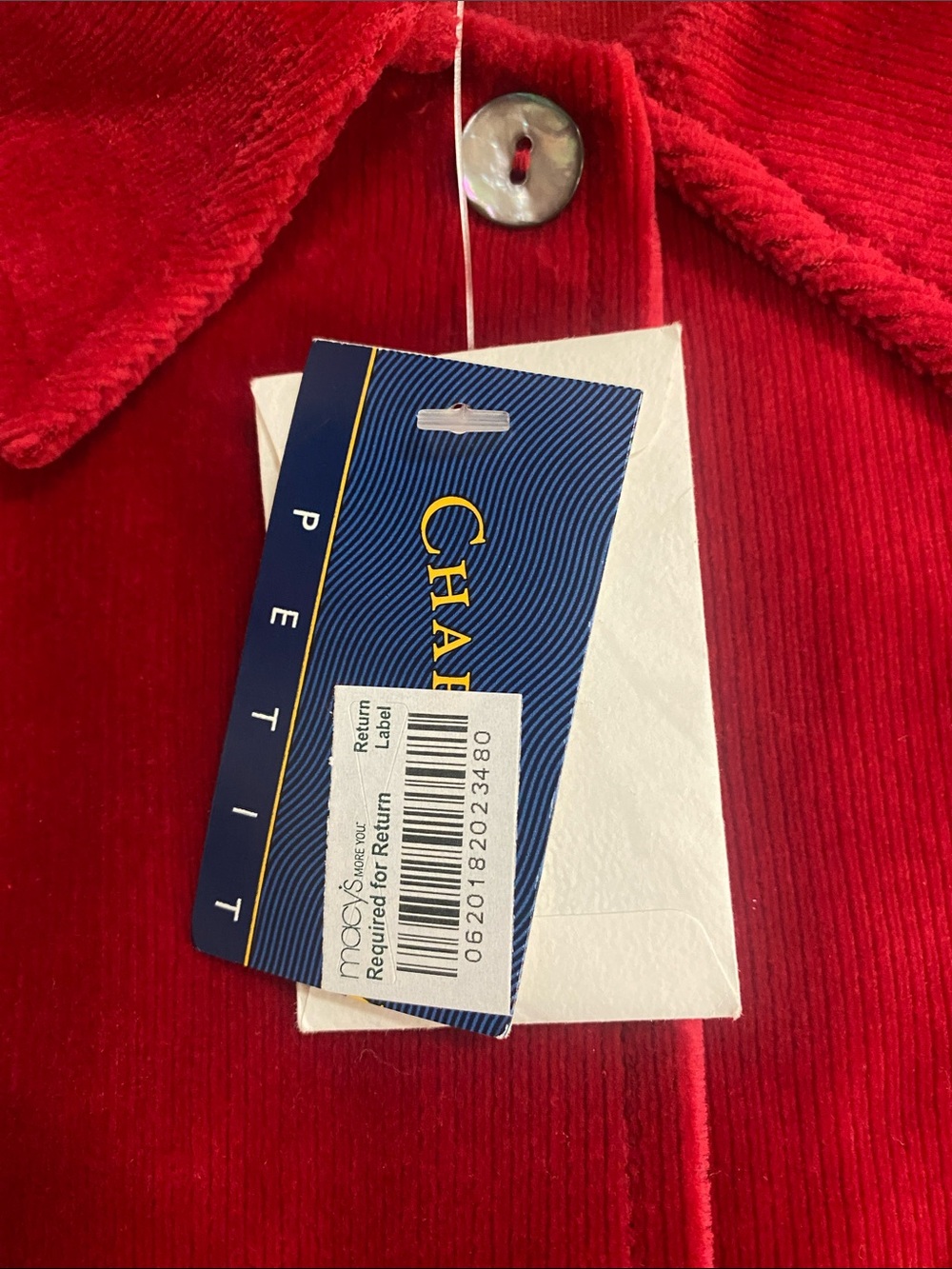Charter Club Red Velour Button-Front Jacket - Picture 3 of 9
